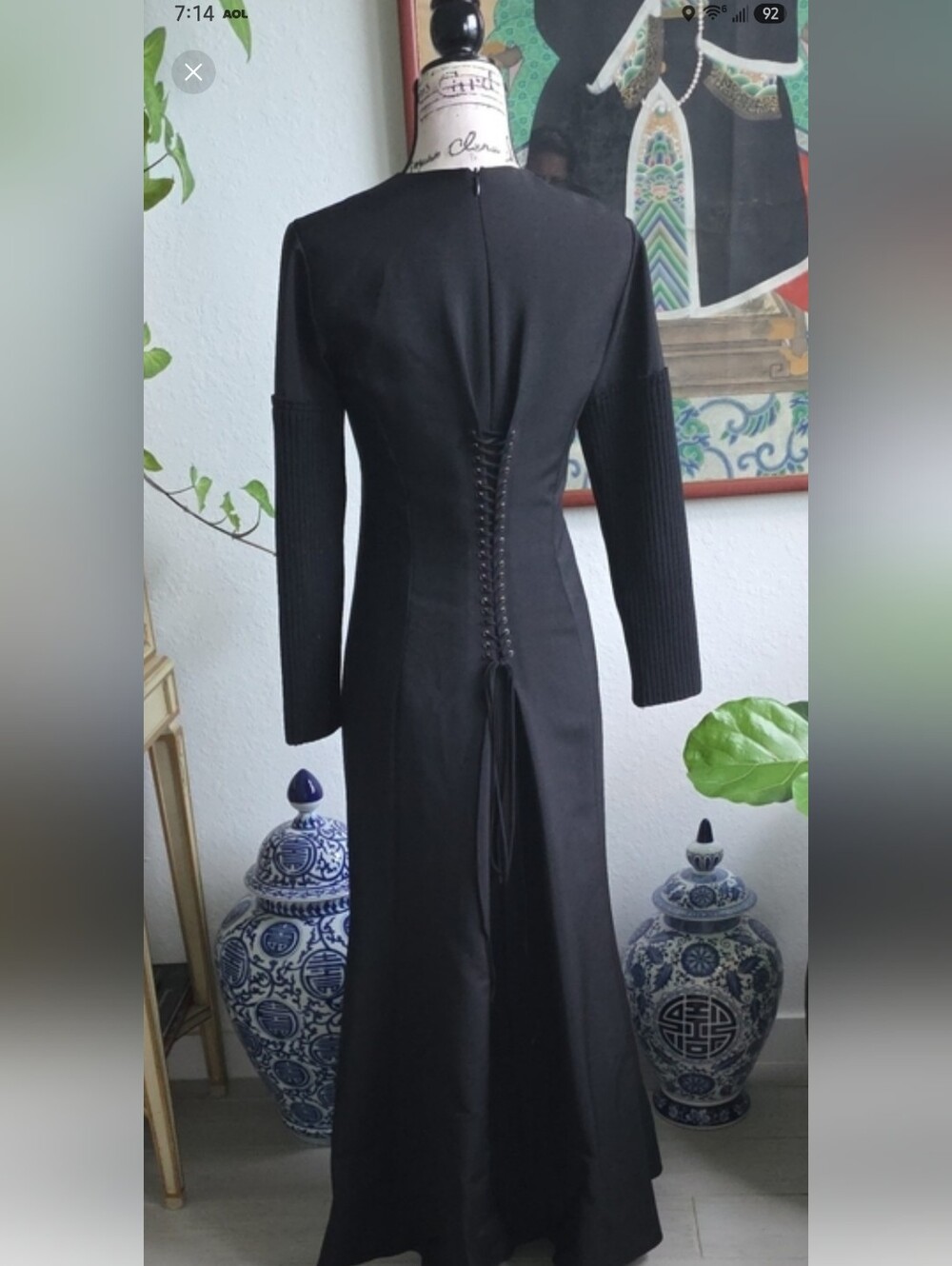 Vera Wang Black Label black long-sleeve evening gown,